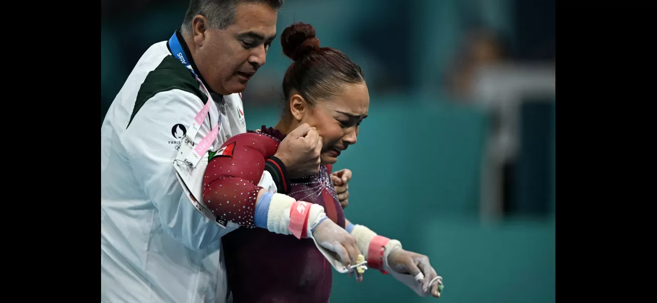 Injured gymnast perseveres through Olympic routine despite torn ligament, finishing in tears.