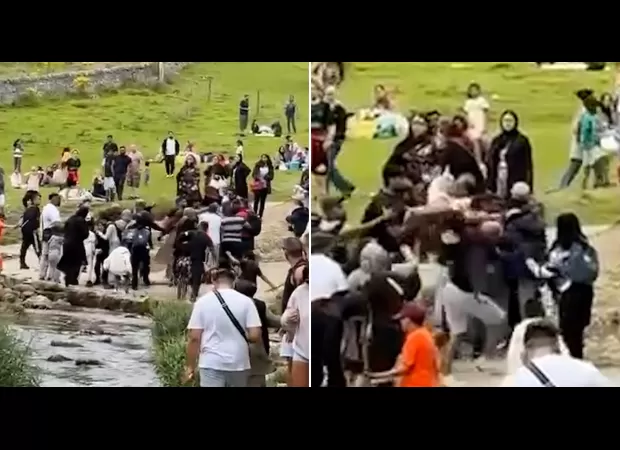 Hikers use sticks in altercation at well-known scenic location following disagreement.