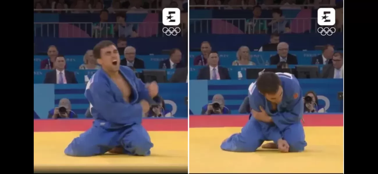 An Olympic athlete shouts in pain after sustaining a bizarre injury during their medal celebration.