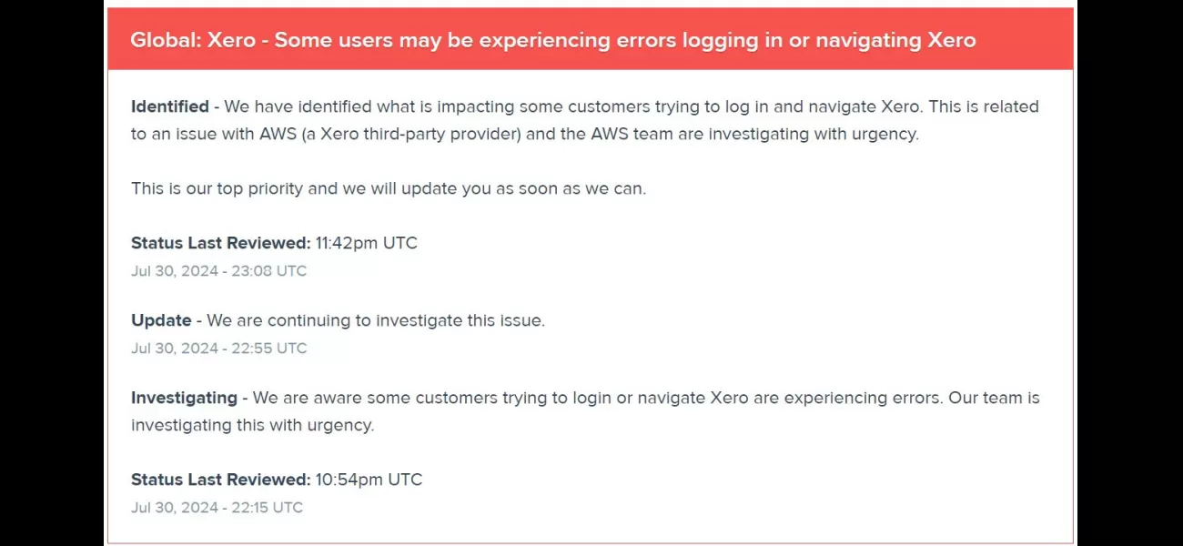 Major accounting software provider Xero experiences worldwide service disruption.