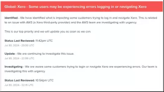 Major accounting software provider Xero experiences worldwide service disruption.