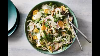 A simple, light bean salad with a cheesy texture and flavor.