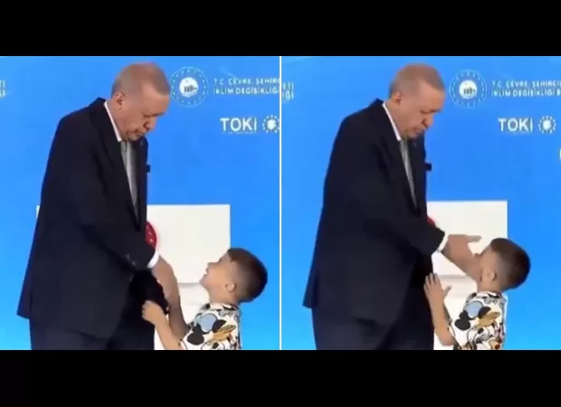Erdogan, Turkish president, hits kid for not kissing his hand.