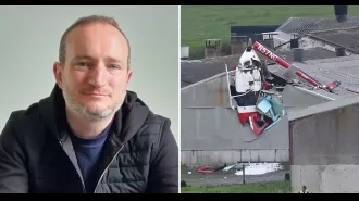 Memorial for father who died in building-helicopter accident, leaving behind two children.