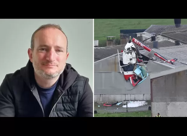 Memorial for father who died in building-helicopter accident, leaving behind two children.