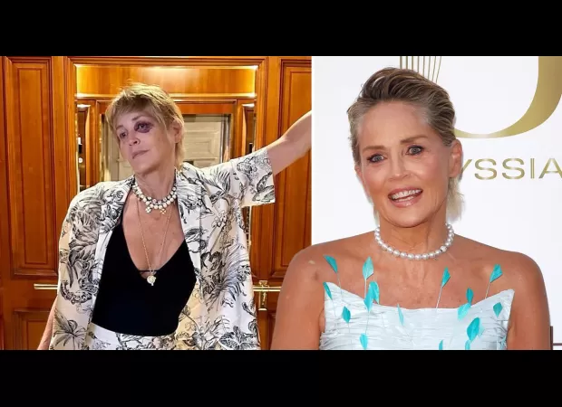 Actress Sharon Stone causes worry after sharing photo of bruised eye on vacation during difficult journey.