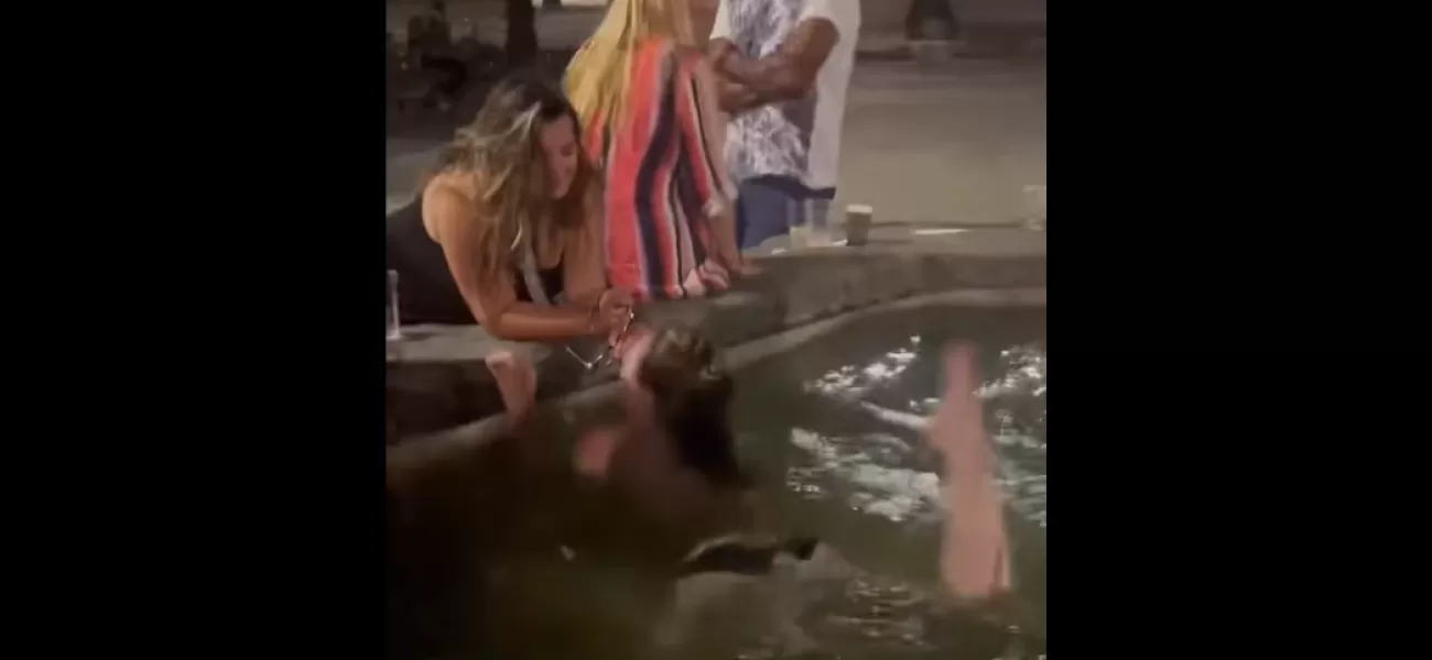 A tourist bathing topless in Florence fountain angers locals.