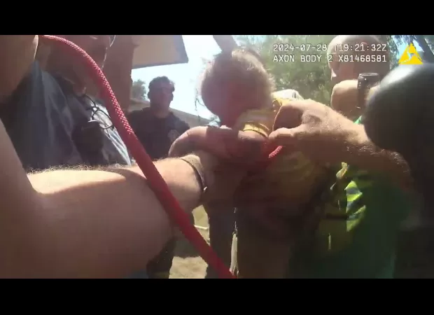 A young child in the US was saved in a complex procedure after becoming trapped inside a PVC pipe.