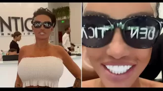 British celebrity Katie Price continues to showcase her cosmetic enhancements despite a looming arrest warrant in the UK.