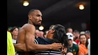 Mum comforts Hudson-Smith after emotional 400m final for Team GB.