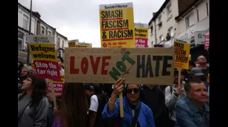 Thousands of people protesting against racism outnumbered a small group of far-right rioters.