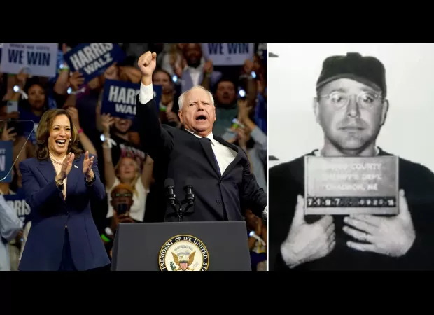 A photo of Kamala Harris' vice presidential running mate appears from a past incident of driving under the influence.