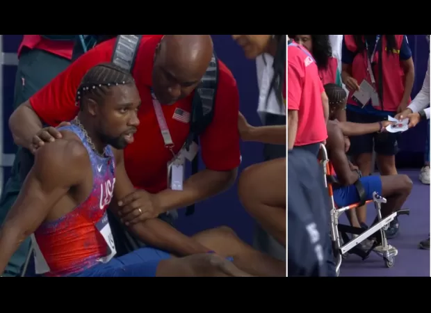 Lyles' positive Covid test announced after leaving Olympic 200m final in wheelchair.