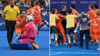 The Olympic hockey finale turned violent when a Dutch player taunted their opponent after scoring.