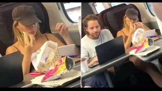 Margot Robbie, who is pregnant, disguised herself while eating Pret on a train.