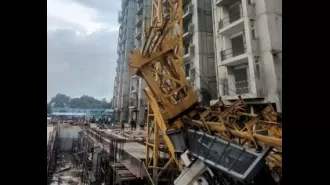 Three workers were hurt when a crane fell at SCB Medical College in Odisha's Cuttack.