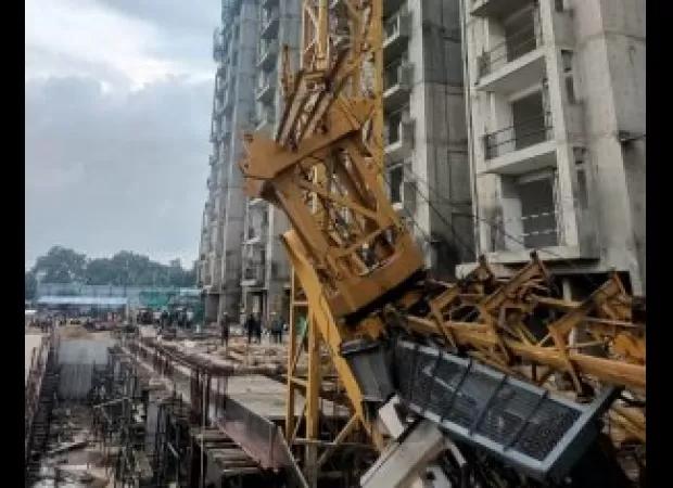 Three workers were hurt when a crane fell at SCB Medical College in Odisha's Cuttack.