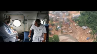 Modi surveys Wayanad landslide from air.