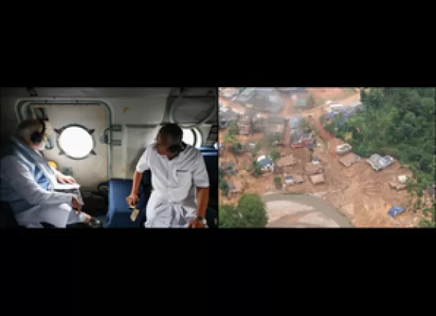 Modi surveys Wayanad landslide from air.