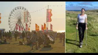 A woman broke her knee during a stampede at Boardmasters festival.