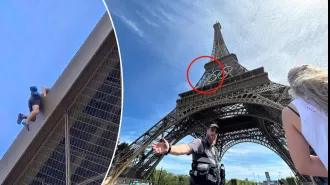 A shirtless climber caused the Eiffel Tower to be evacuated during the closing ceremony.