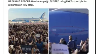 Trump is lying about Harris' crowd size, using a baseless conspiracy theory.