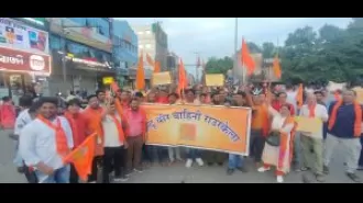 Hindu group rallies against violence towards Hindus in Bangladesh.