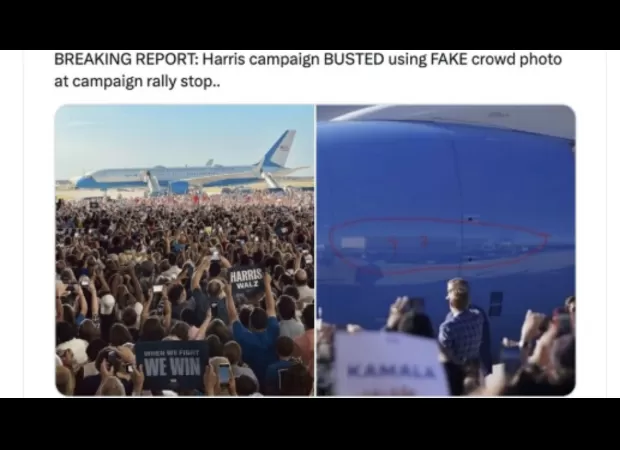 Trump is lying about Harris' crowd size, using a baseless conspiracy theory.