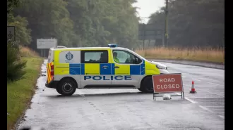 Two people die in tragic accident as white Mercedes veers off road.