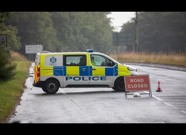 Two people die in tragic accident as white Mercedes veers off road.