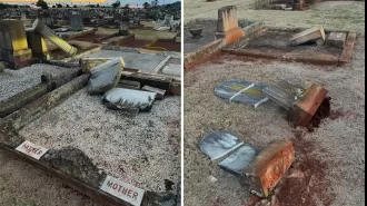 A group of teens apprehended for destroying over 100 gravestones.