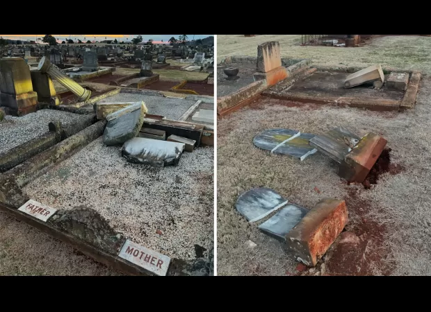 A group of teens apprehended for destroying over 100 gravestones.