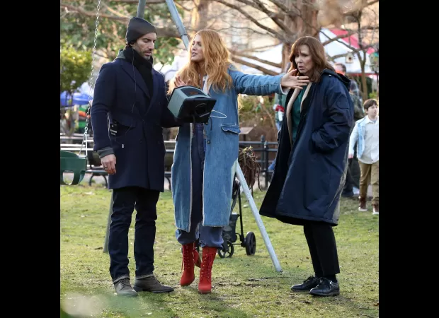 Blake Lively and Justin Baldoni were seen having a serious conversation on set, fueling rumors of a feud between the two.