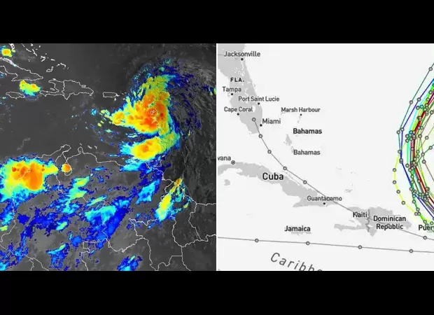 Map displays paths of Tropical Storm Ernesto, with one path directed towards Florida once more.