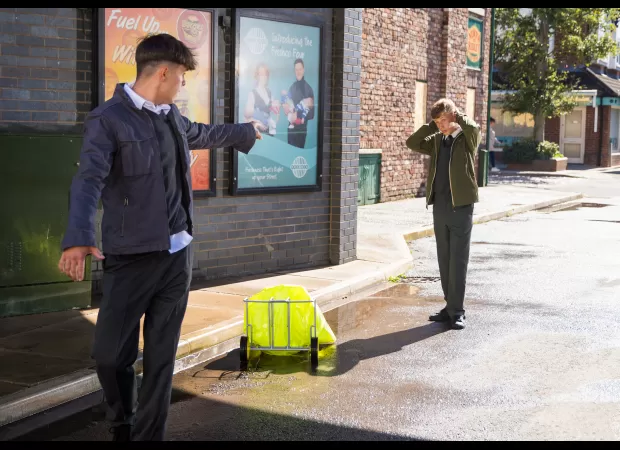Two brothers from Coronation Street, Liam McCheyne and his brother, look identical in a family photo.