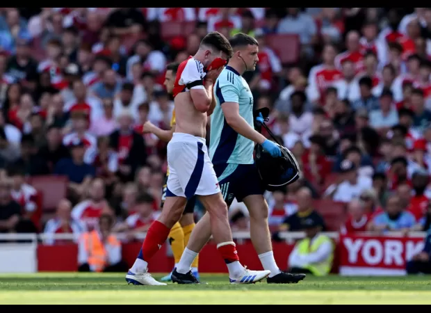 Arteta gives update on Rice's injury after he is taken off during Arsenal's match against Wolves.