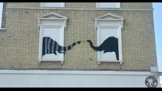 Another recent Banksy creation was defaced only days after being painted.