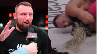 A male fighter defeats a female opponent by choking her in a controversial fight.
