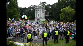 Hundreds of opposing groups of far-right and anti-racism protesters meet in coastal town.
