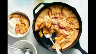 Two delicious options for making peach cobbler: an easy, yet amazing recipe and an even simpler, but equally amazing one.