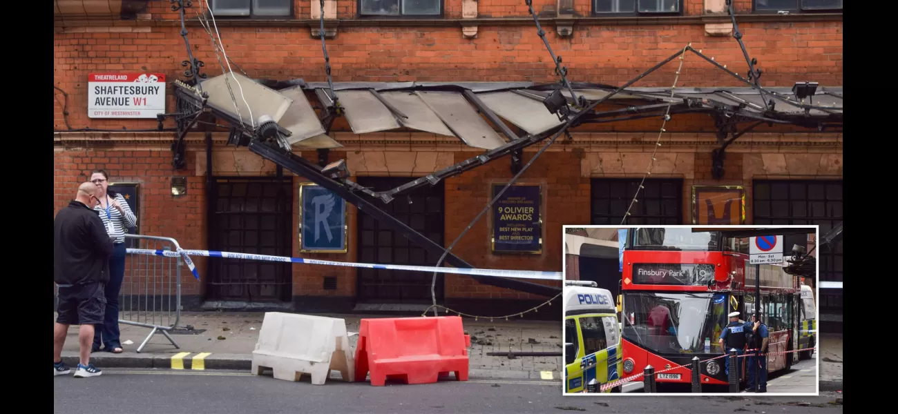 London’s West End theatre was disrupted when a bus collided with it.