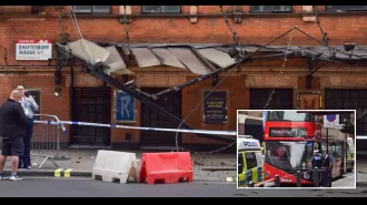 London’s West End theatre was disrupted when a bus collided with it.