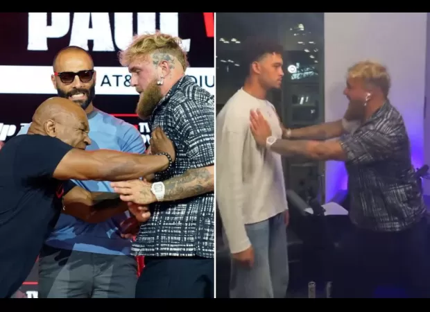 Jake Paul disses Mike Tyson after getting pushed during face-off.