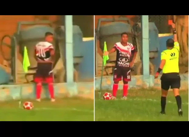 A soccer player got a red card for urinating during a game.