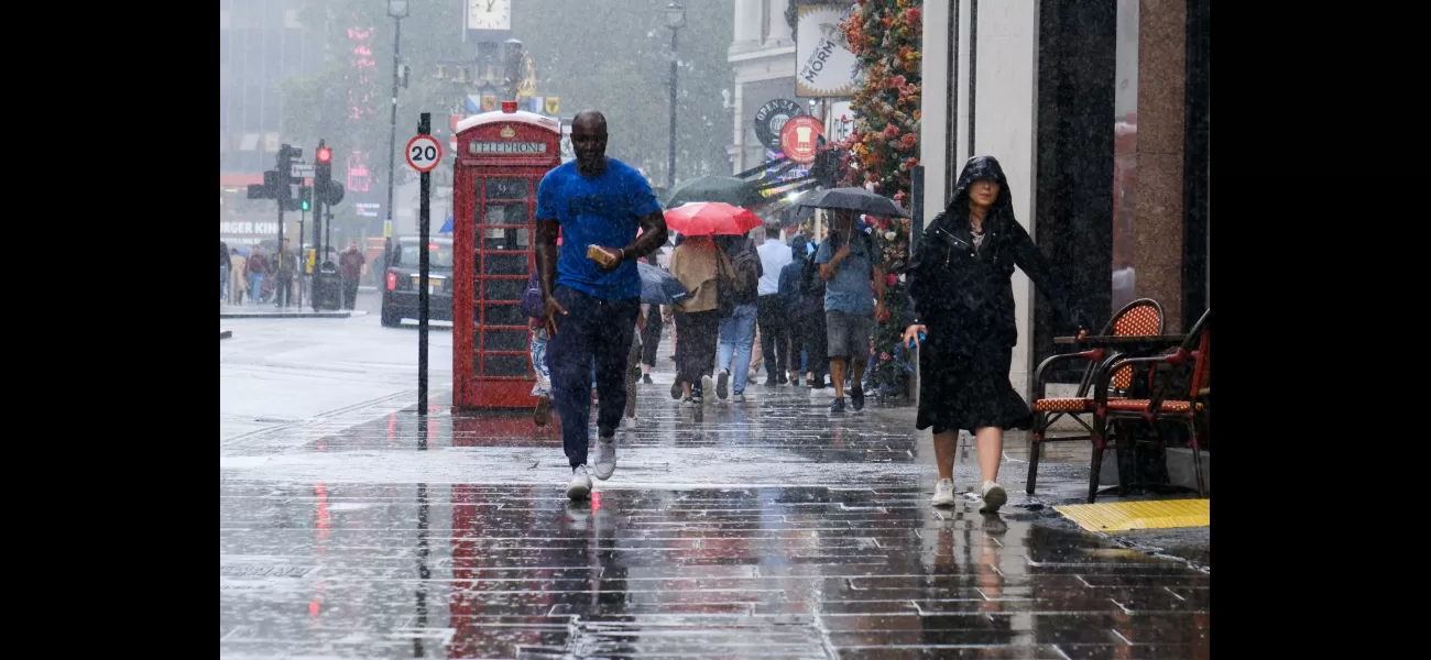 London will be hit with severe rainfall due to Hurricane Ernesto, disrupting summer vacation plans.