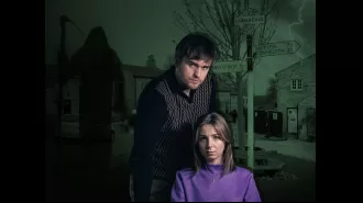 Belle is shocked and resists when the villainous Tom murders a loved one on Emmerdale.