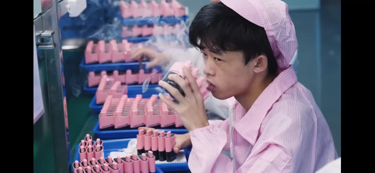 Worker in factory tests thousands of vapes daily on camera.