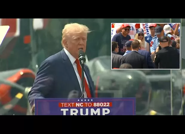 Trump embraces rally attendee despite safety concerns.