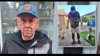 Two school boys and a dog leash rescue elderly person stuck in mud.