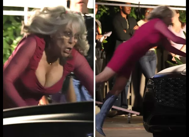 Famous Hollywood star performs her own stunts in new movie, flying through the air on set.